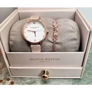 OLIVIA BURTON Ladies Watch & Bracelet 30mm Gift Set Rose Gold OBGSET141